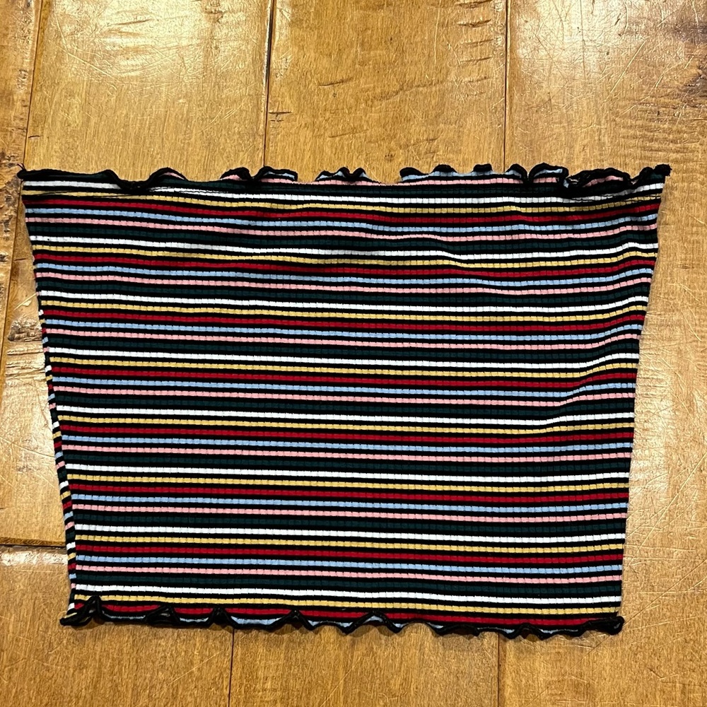 Popular21 Striped Ruffle Tube Top